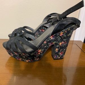 Floral chunky heels